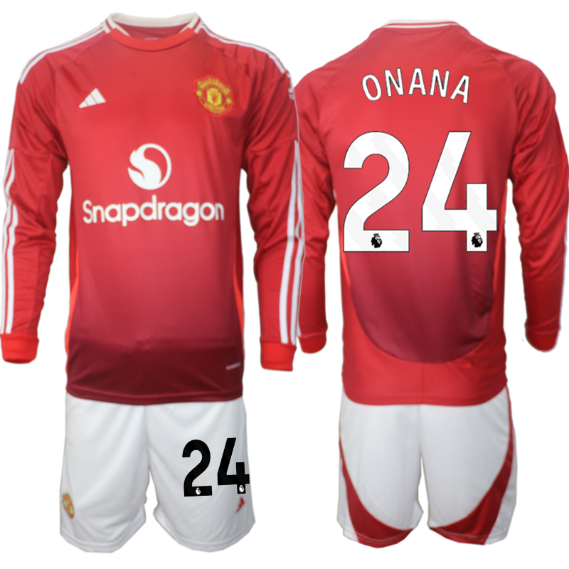 Men 2024-2025 Club Manchester United home Long Sleeves Red #24 Soccer Jersey->manchester united jersey->Soccer Club Jersey